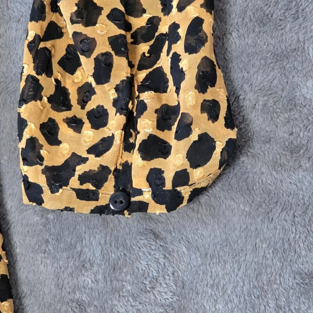 Free People Leopard Print Long Sleeve Mini Wrap‎ Dress Ruffle Hem V-Neck Burnout